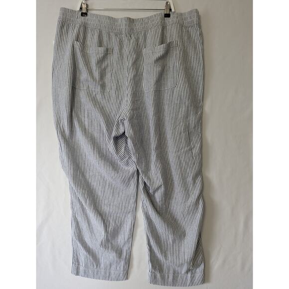 Old Navy Womens High Rise Straight-Leg XXL Stripe Pull-On Pockets Linen Blend - Picture 5 of 10